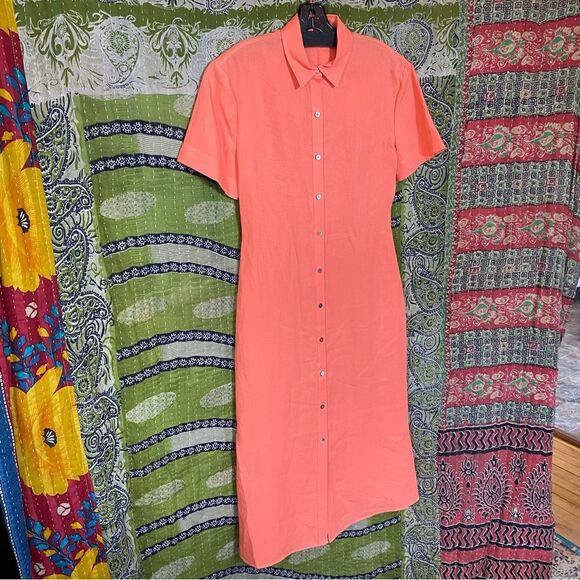 NWT Theory Bright Coral Galena Linen Midi Dress Size 2 - Picture 10 of 16